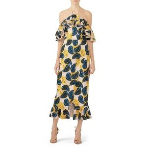 C/MEO Collective Island Time Sheath Off the Shoulder Paisley Halter Dress Sz L‎